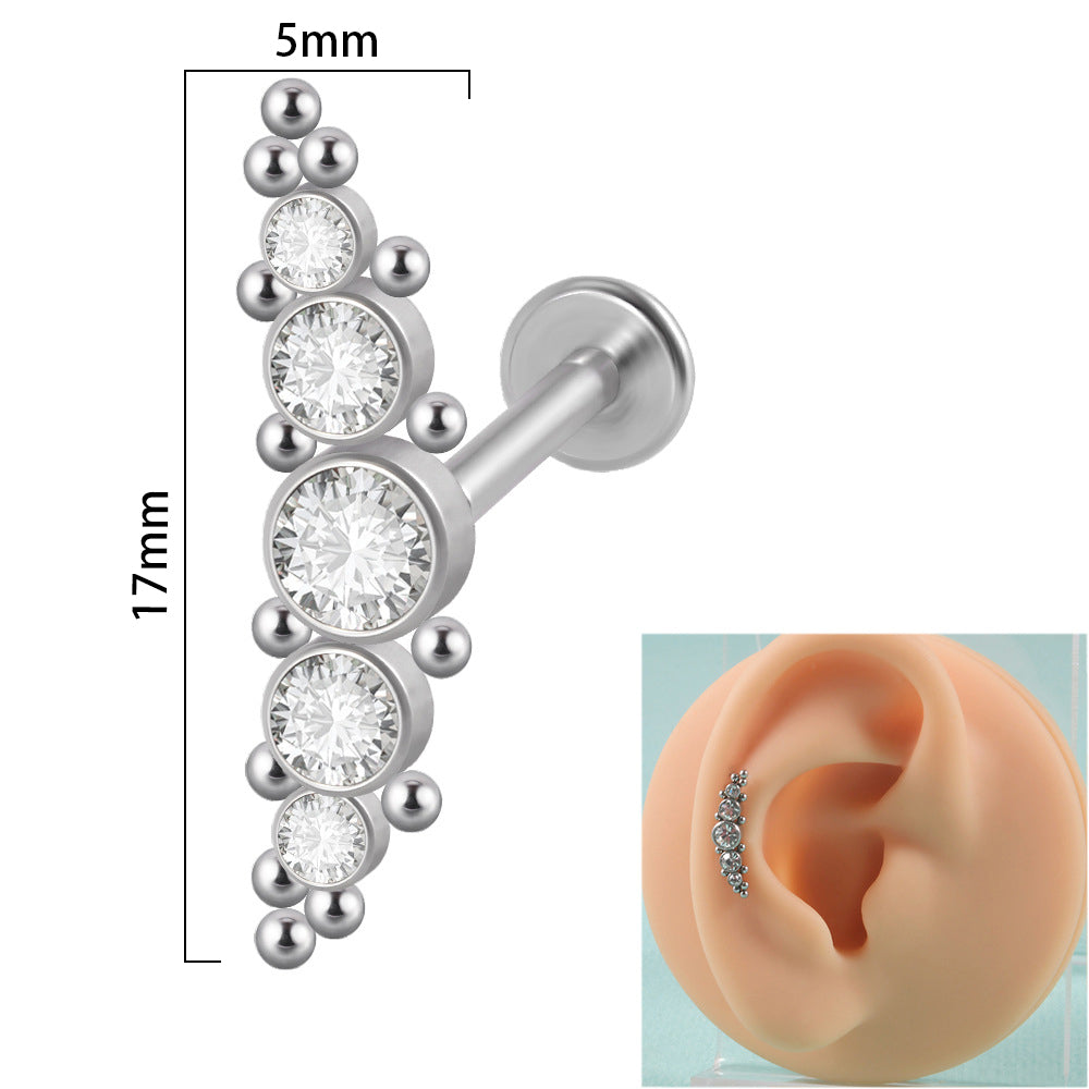 1 Piece Simple Style Round Stainless Steel Inlay Zircon Lip Stud Ear Studs