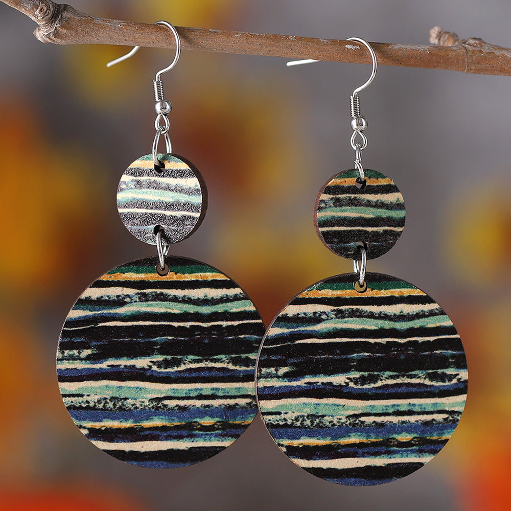 1 Pair Retro Color Block Printing Wood Drop Earrings