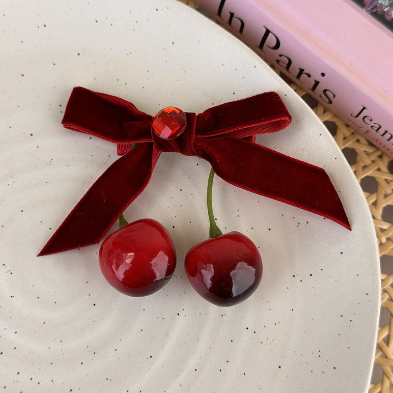 Cute Cherry Alloy Cloth Bowknot Hair Clip