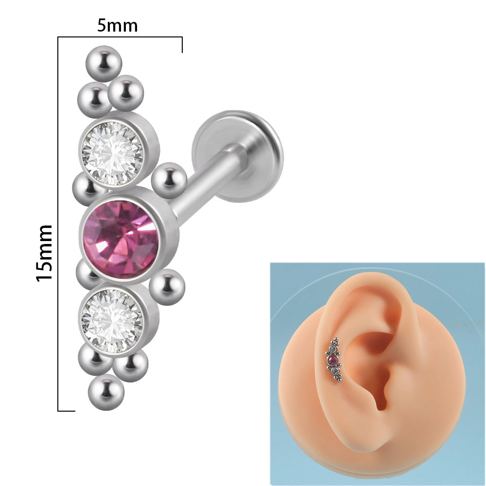 1 Piece Simple Style Round Stainless Steel Inlay Zircon Lip Stud Ear Studs