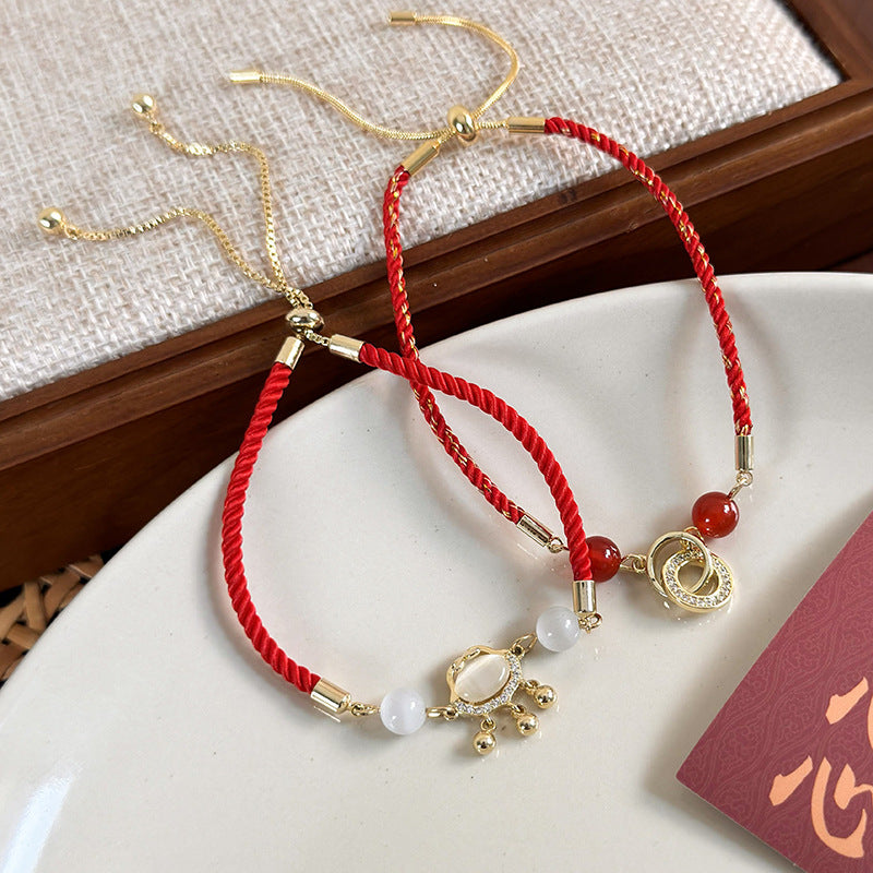 Ethnic Style Round Red Rope Copper Plating Gold Plated Women's Bracelets