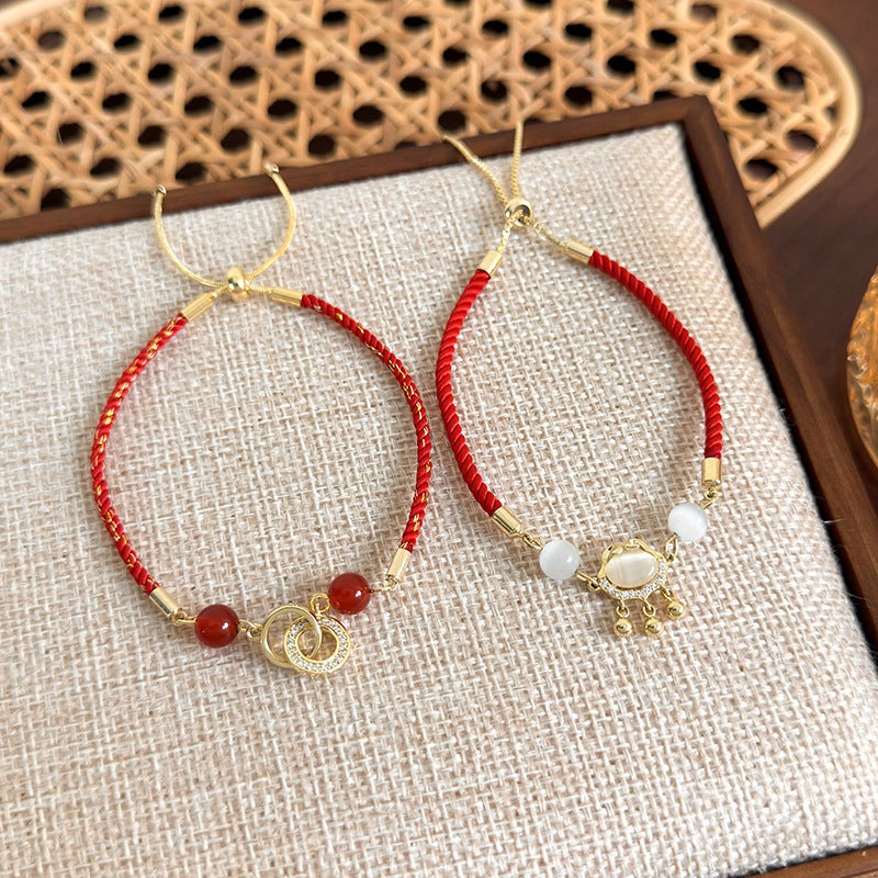 Ethnic Style Round Red Rope Copper Plating Gold Plated Women's Bracelets