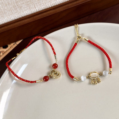 Ethnic Style Round Red Rope Copper Plating Gold Plated Women's Bracelets