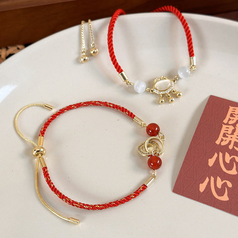 Ethnic Style Round Red Rope Copper Plating Gold Plated Women's Bracelets