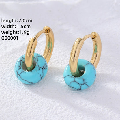 1 Pair Retro Simple Style Round Plating Stainless Steel Natural Stone Earrings