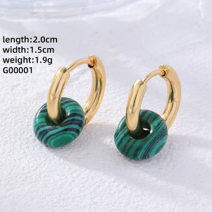 1 Pair Retro Simple Style Round Plating Stainless Steel Natural Stone Earrings