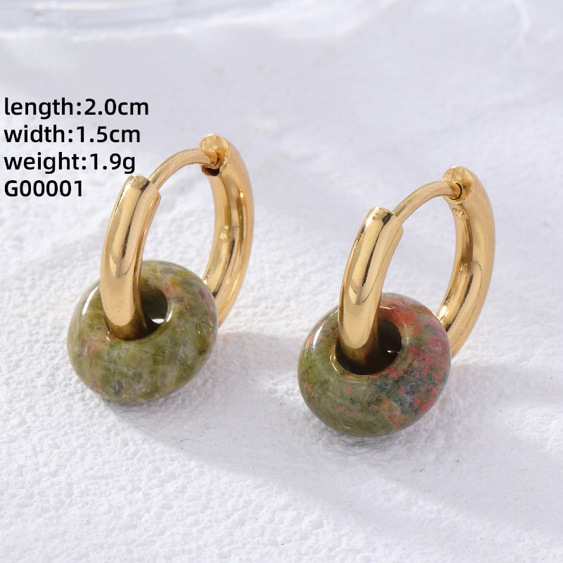 1 Pair Retro Simple Style Round Plating Stainless Steel Natural Stone Earrings