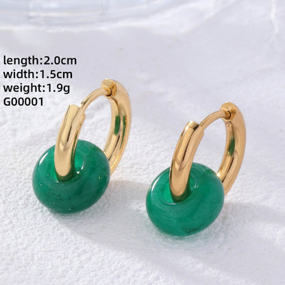 1 Pair Retro Simple Style Round Plating Stainless Steel Natural Stone Earrings