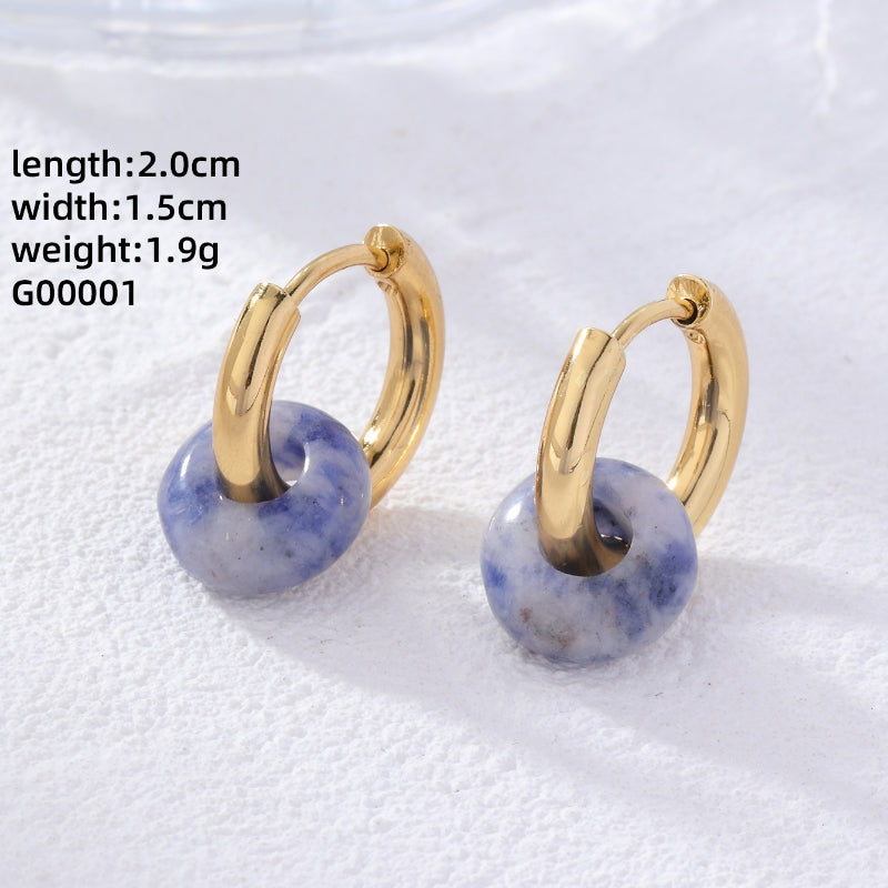 1 Pair Retro Simple Style Round Plating Stainless Steel Natural Stone Earrings