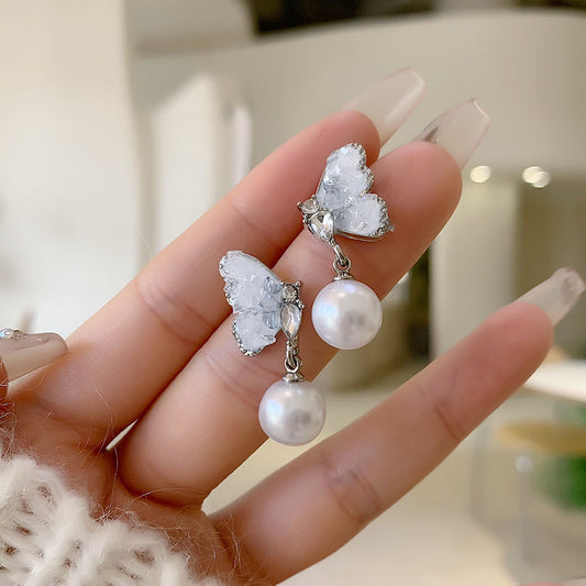 1 Pair Simple Style Classic Style Wings Plating Inlay Alloy Artificial Rhinestones Artificial Pearls White Gold Plated Drop Earrings