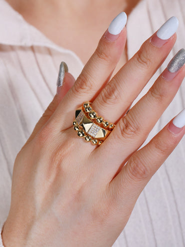 Elegant Streetwear Geometric Copper Plating Inlay Zircon Gold Plated Rings