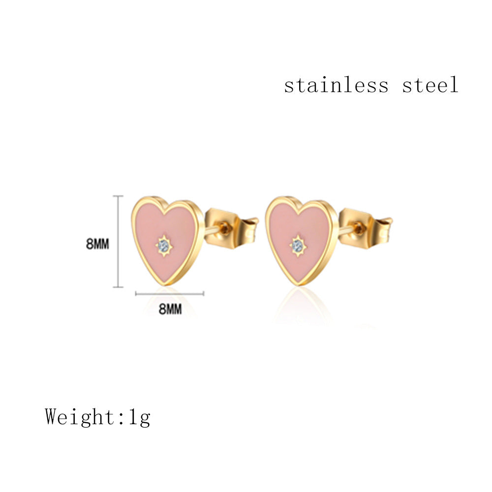 1 Pair Cute Heart Shape Plating Inlay Titanium Steel Zircon Ear Studs