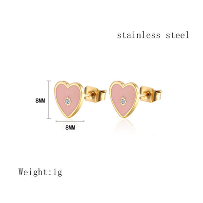 1 Pair Cute Heart Shape Plating Inlay Titanium Steel Zircon Ear Studs