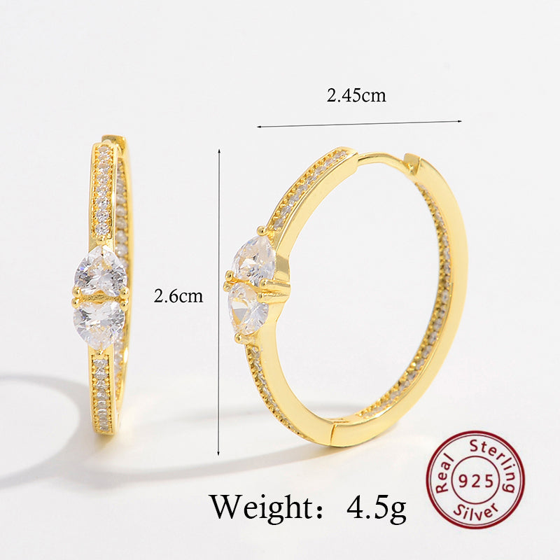 1 Pair Elegant Romantic Circle Plating Inlay Sterling Silver Zircon 14k Gold Plated White Gold Plated Hoop Earrings