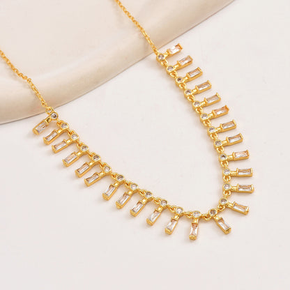 Glam Shiny Geometric Copper Inlay Zircon Necklace