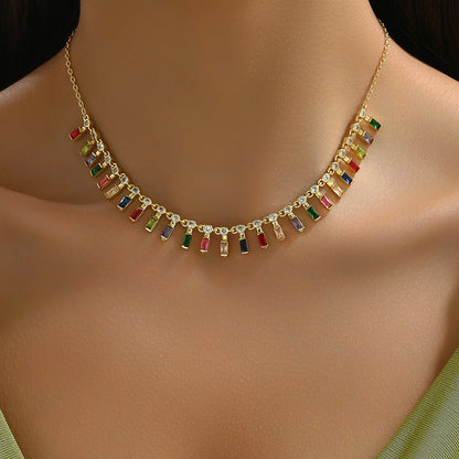 Glam Shiny Geometric Copper Inlay Zircon Necklace