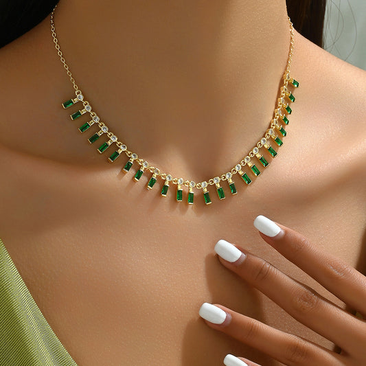 Glam Shiny Geometric Copper Inlay Zircon Necklace