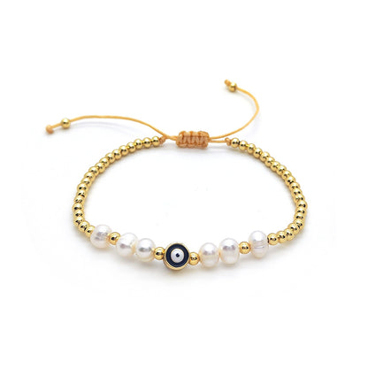 Simple Style Classic Style Devil's Eye Freshwater Pearl Copper Beaded Bracelets