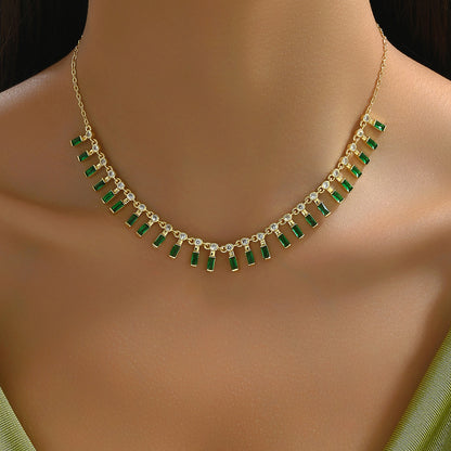 Glam Shiny Geometric Copper Inlay Zircon Necklace