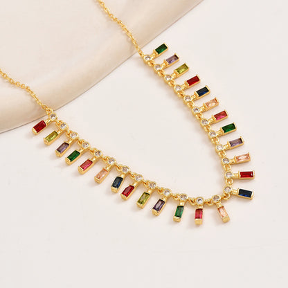 Glam Shiny Geometric Copper Inlay Zircon Necklace