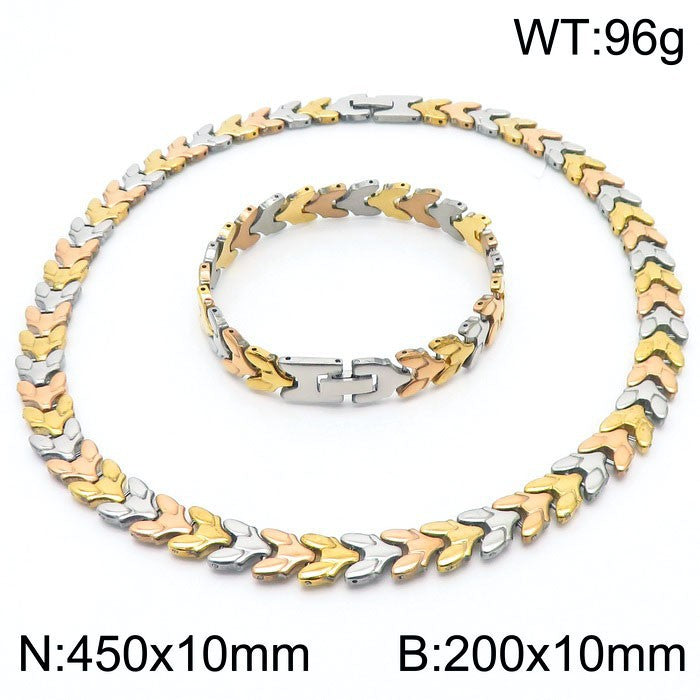 New Fashion Stainless Steel Splicing Bracelet Necklace Set Wholesale