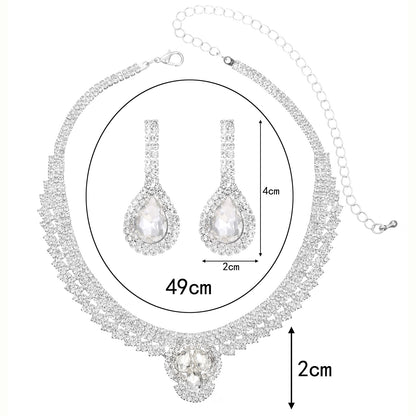 Shiny Solid Color Alloy Plating Inlay Rhinestones Silver Plated Women's Jewelry Set