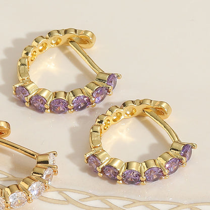 1 Pair Simple Style Color Block Plating Inlay Brass Zircon 14k Gold Plated Hoop Earrings