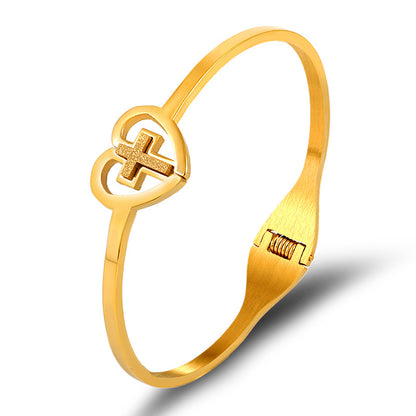 Simple Style Classic Style Heart Shape Stainless Steel Plating Gold Plated Bangle