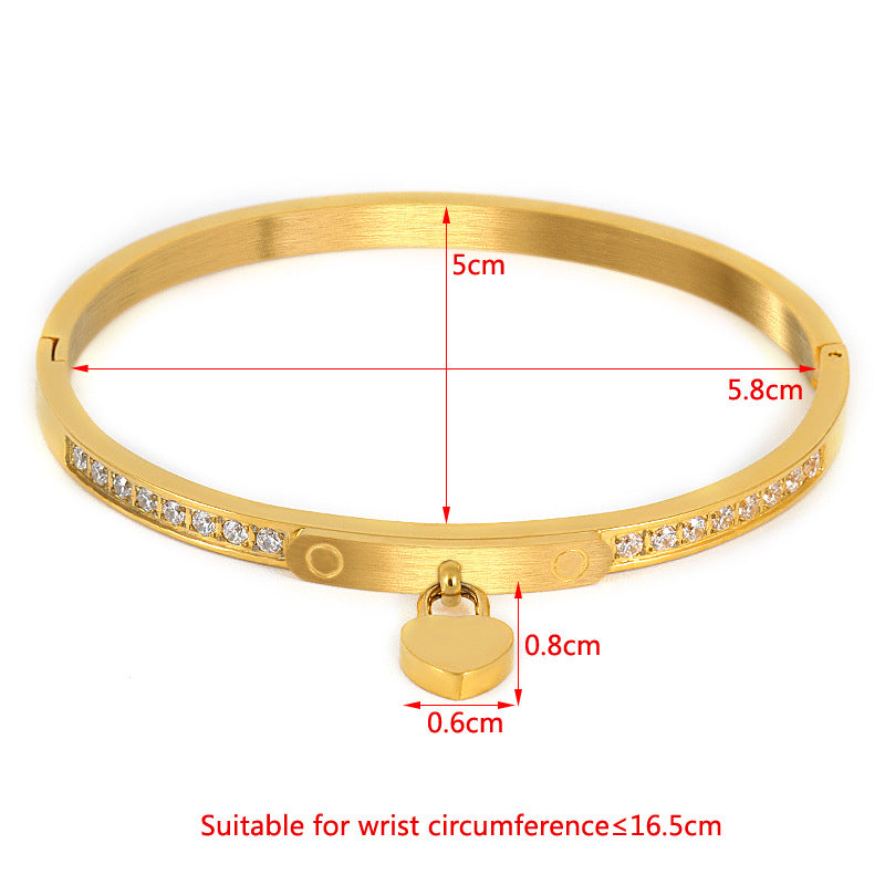 Streetwear Heart Shape Stainless Steel Plating Inlay Zircon Bangle