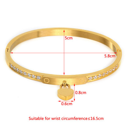 Streetwear Heart Shape Stainless Steel Plating Inlay Zircon Bangle