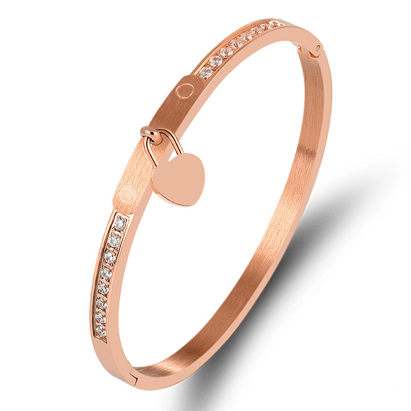 Streetwear Heart Shape Stainless Steel Plating Inlay Zircon Bangle