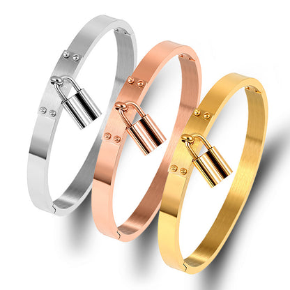 Casual Streetwear Lock Stainless Steel Plating Bangle