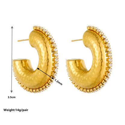 1 Pair Vintage Style C Shape Water Droplets Plating Inlay Stainless Steel Artificial Diamond 18k Gold Plated Ear Studs