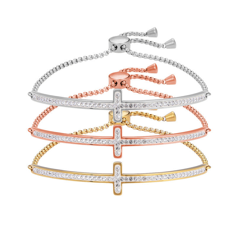 Elegant Lady Cross Stainless Steel Plating Inlay Zircon Bracelets