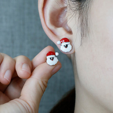 1 Pair Cute Christmas Santa Claus Epoxy Sterling Silver White Gold Plated Ear Studs