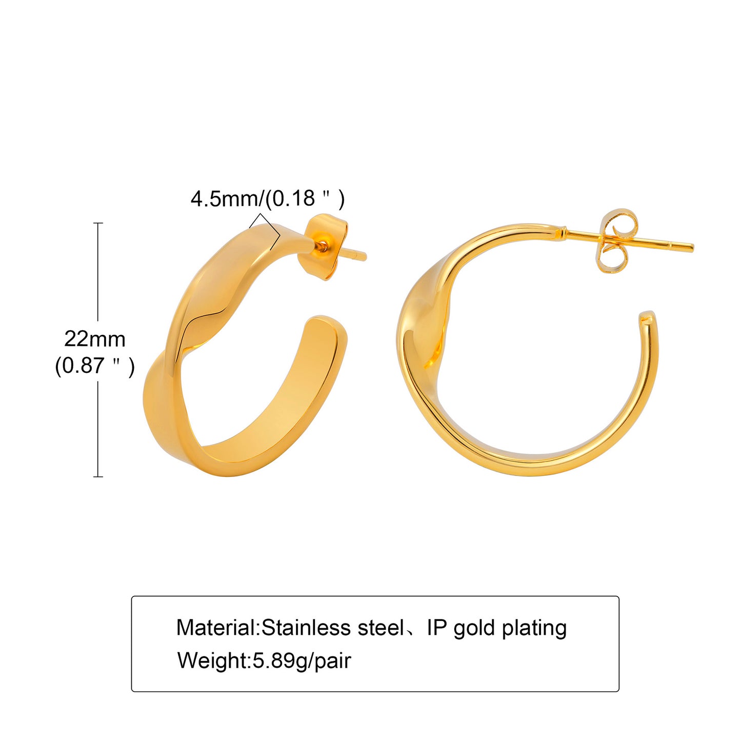 1 Pair Simple Style Classic Style Solid Color Plating Stainless Steel Gold Plated Earrings