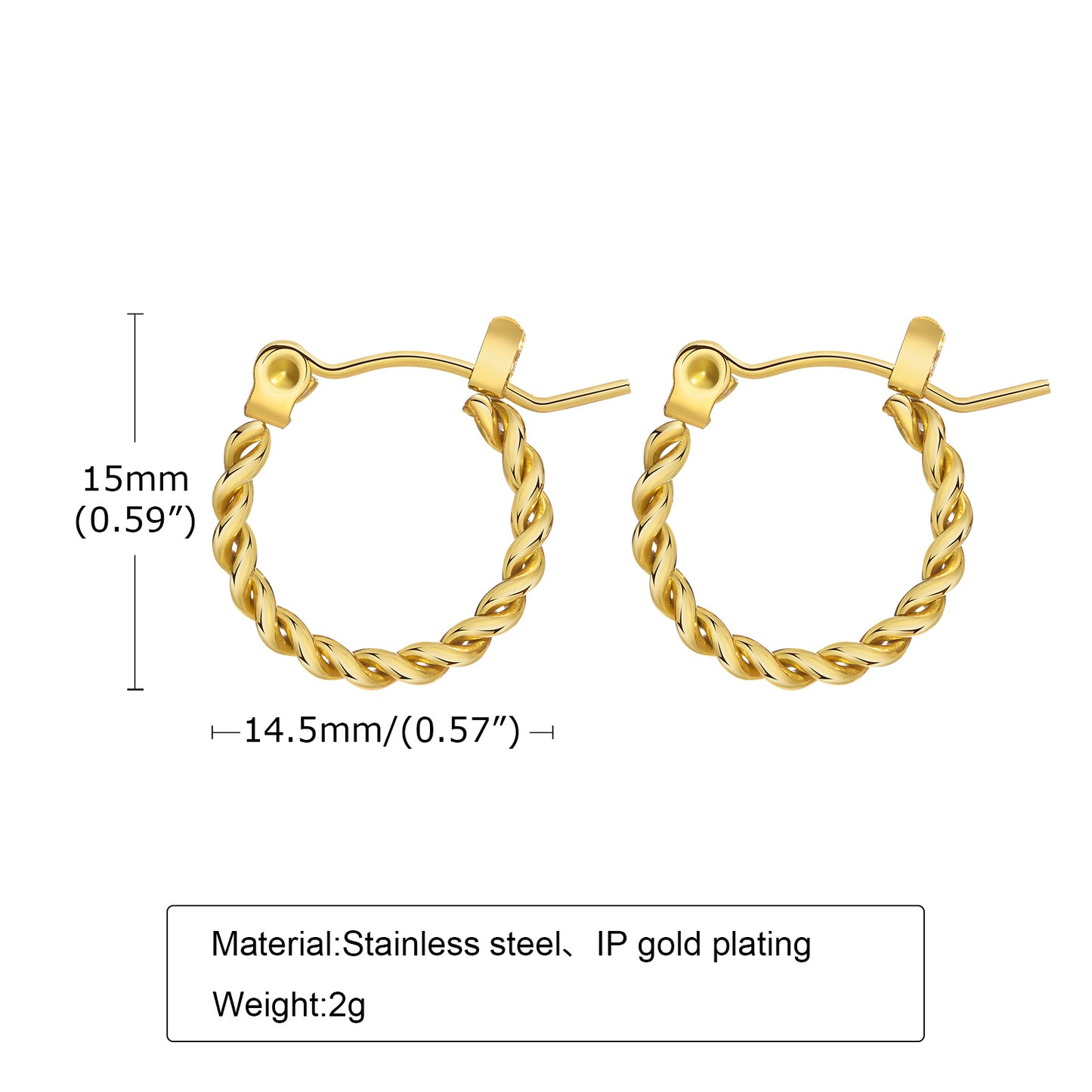 1 Pair Simple Style Classic Style Solid Color Plating Stainless Steel Gold Plated Earrings