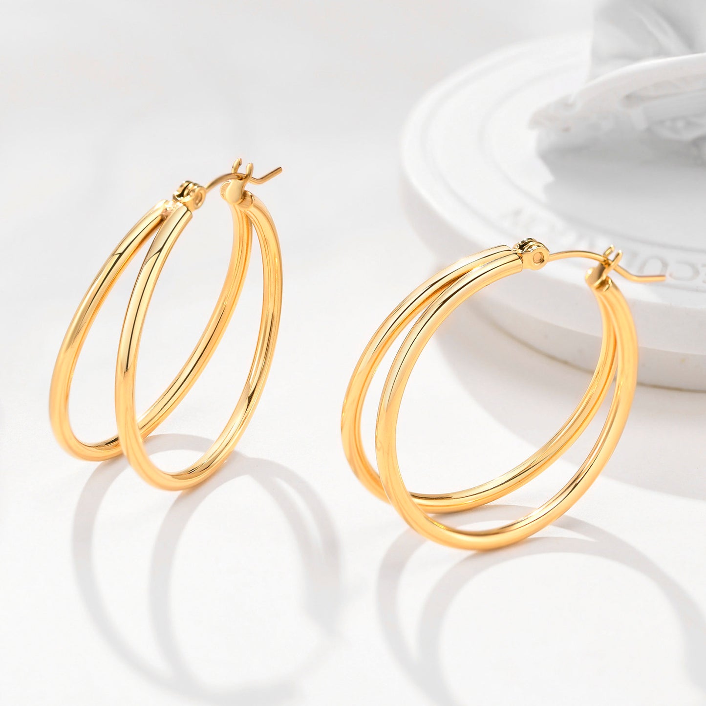 1 Pair Simple Style Classic Style Solid Color Plating Stainless Steel Gold Plated Earrings