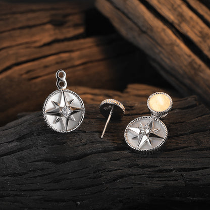 1 Piece Elegant Round Star Plating Inlay Sterling Silver Shell White Gold Plated Drop Earrings