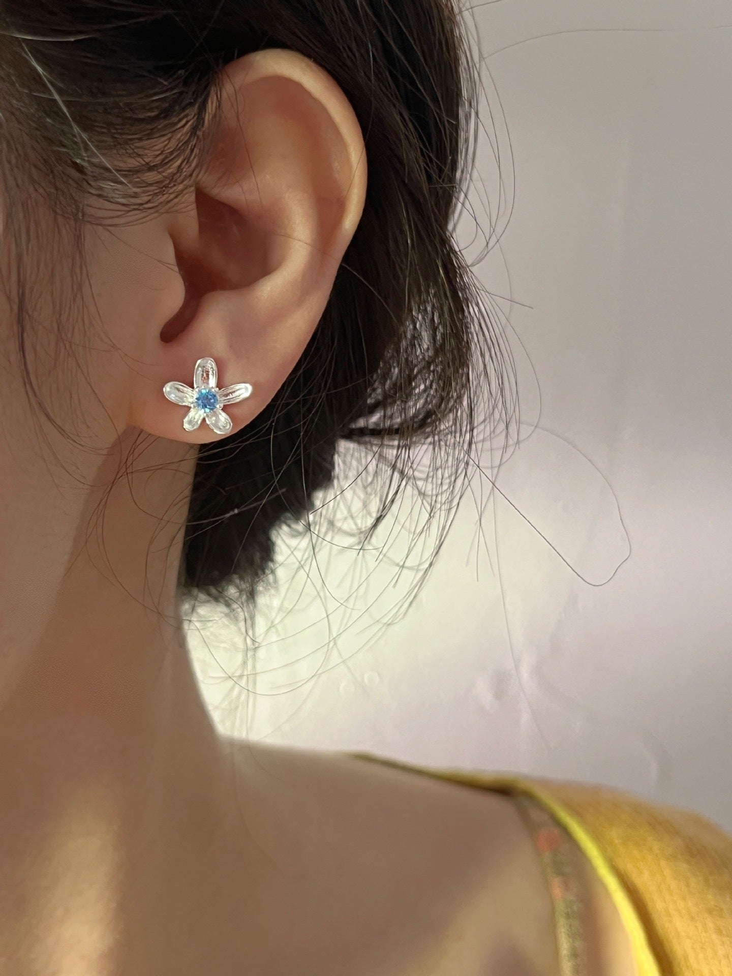 1 Piece Casual Flower Plating Sterling Silver Zircon 18k Gold Plated Silver Plated Ear Studs