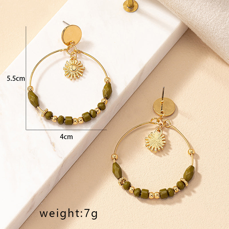 1 Pair Simple Style Commute Pentagram Circle Beaded Alloy Drop Earrings