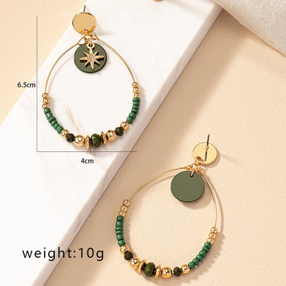 1 Pair Simple Style Commute Pentagram Circle Beaded Alloy Drop Earrings