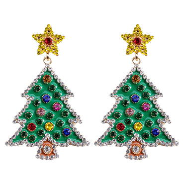 1 Pair Simple Style Classic Style Christmas Tree Inlay Alloy Rhinestones Drop Earrings