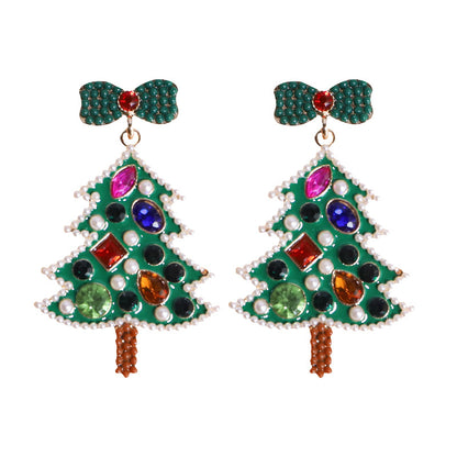 1 Pair Simple Style Classic Style Christmas Tree Bow Knot Inlay Alloy Rhinestones Drop Earrings