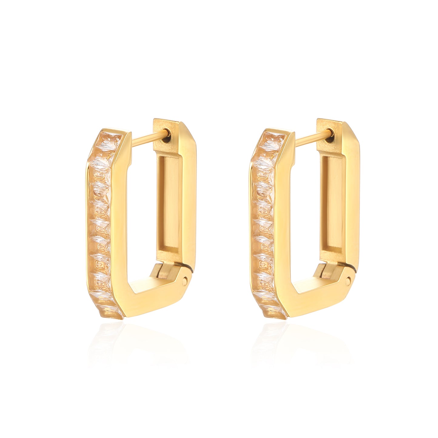 1 Pair Elegant Square Plating Inlay Stainless Steel Zircon 18k Gold Plated Hoop Earrings