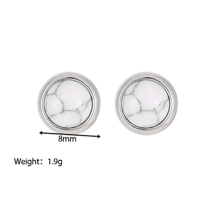 1 Pair Classic Style Round Texture Inlay Stainless Steel Turquoise Ear Studs