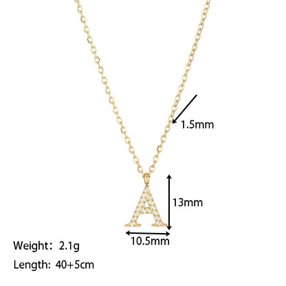 Simple Style Letter Stainless Steel Plating Inlay Zircon White Gold Plated Gold Plated Pendant Necklace