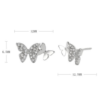 1 Pair Sweet Butterfly Inlay Sterling Silver Rhinestones Ear Studs