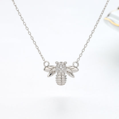 Simple Style Bee Sterling Silver Inlay Zircon Pendant Necklace