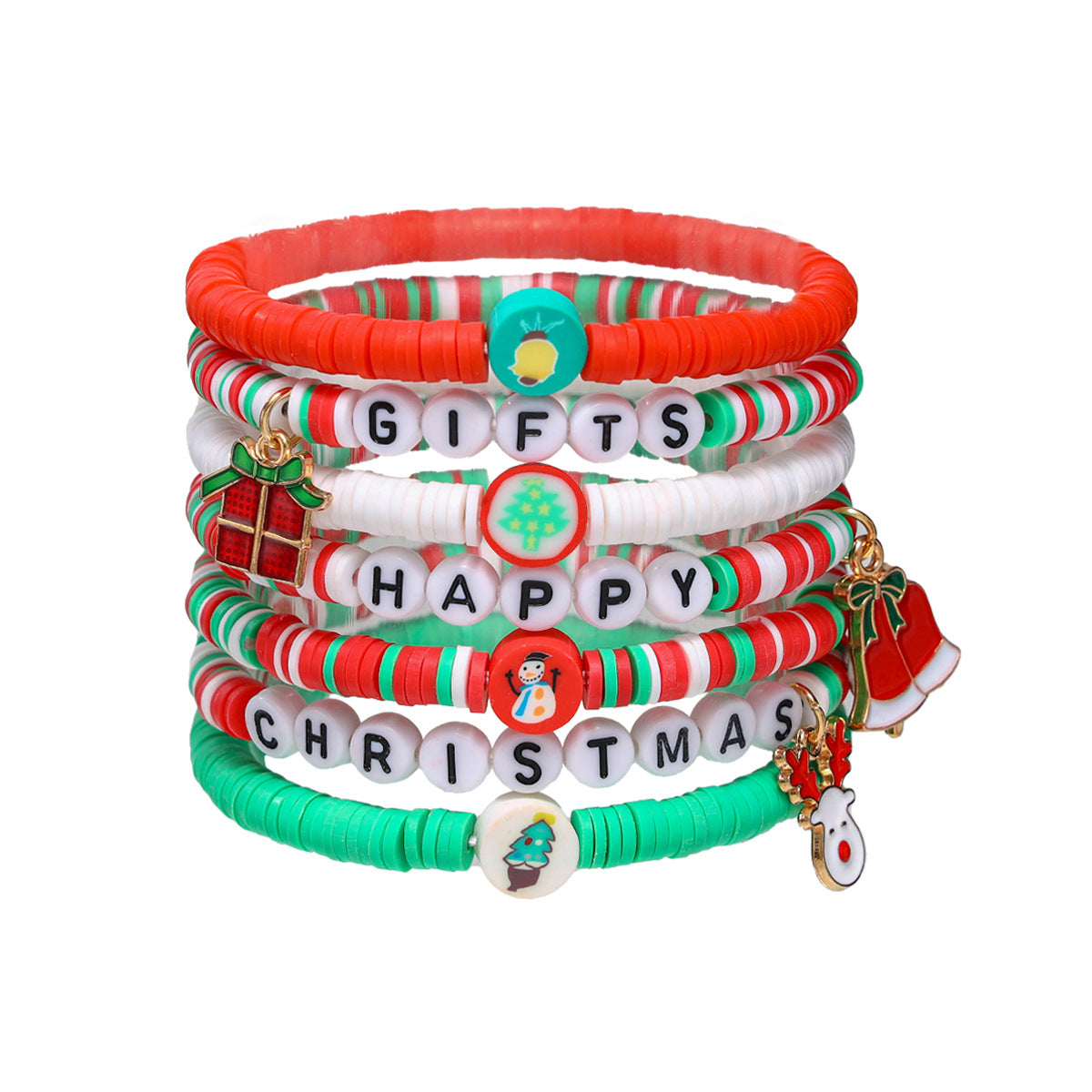 Sweet Christmas Tree Letter Snowman Soft Clay Beaded Christmas Women's Bracelets